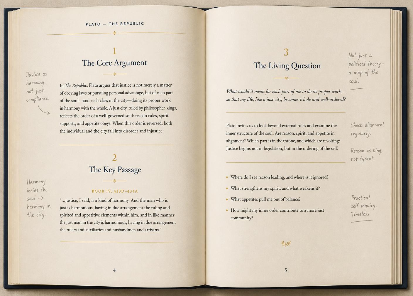 Sample page from The Great Books Cheatsheet — Plato's Republic